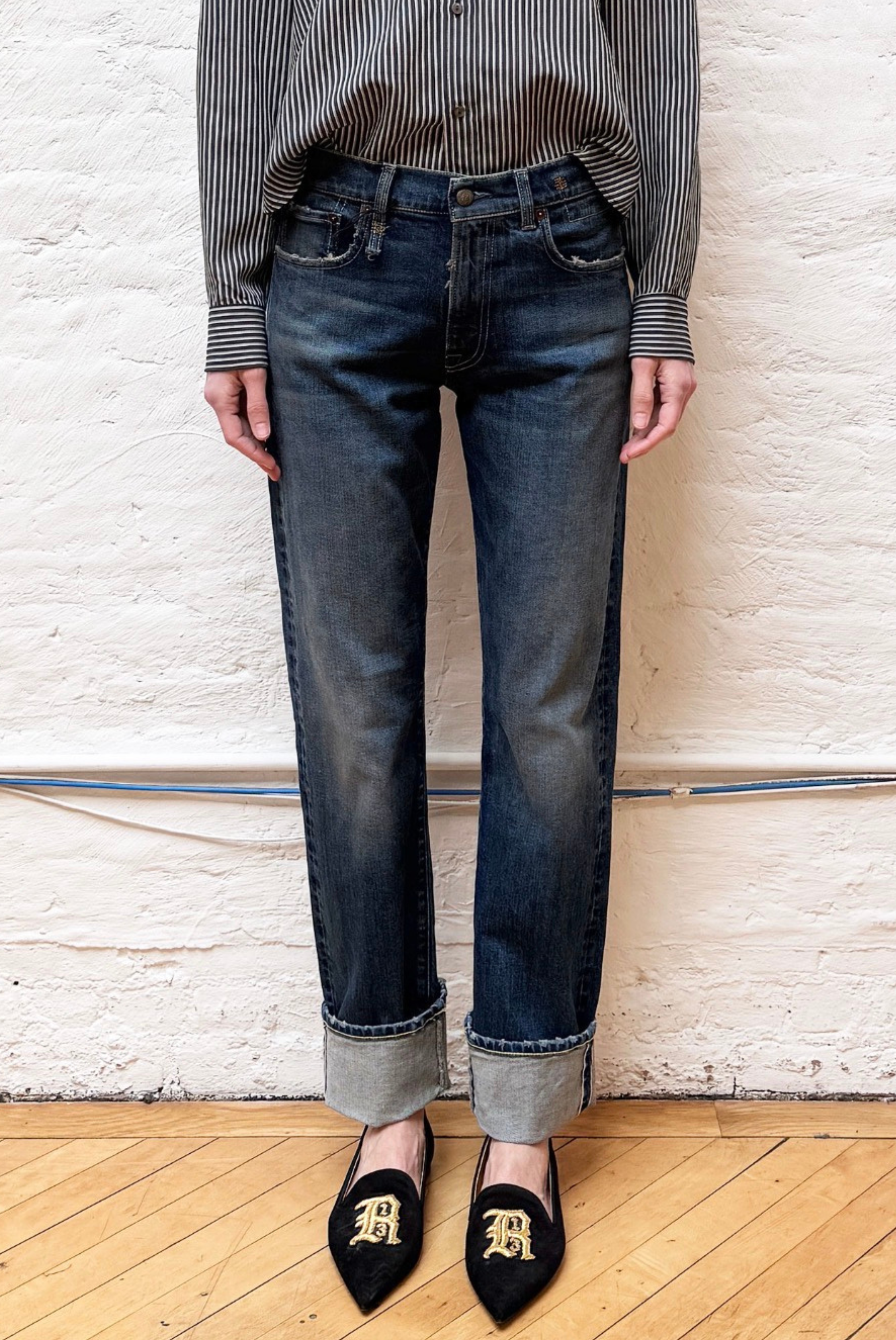 R13 Cuffed Romeo Dalston Selvedge Blue Stretch