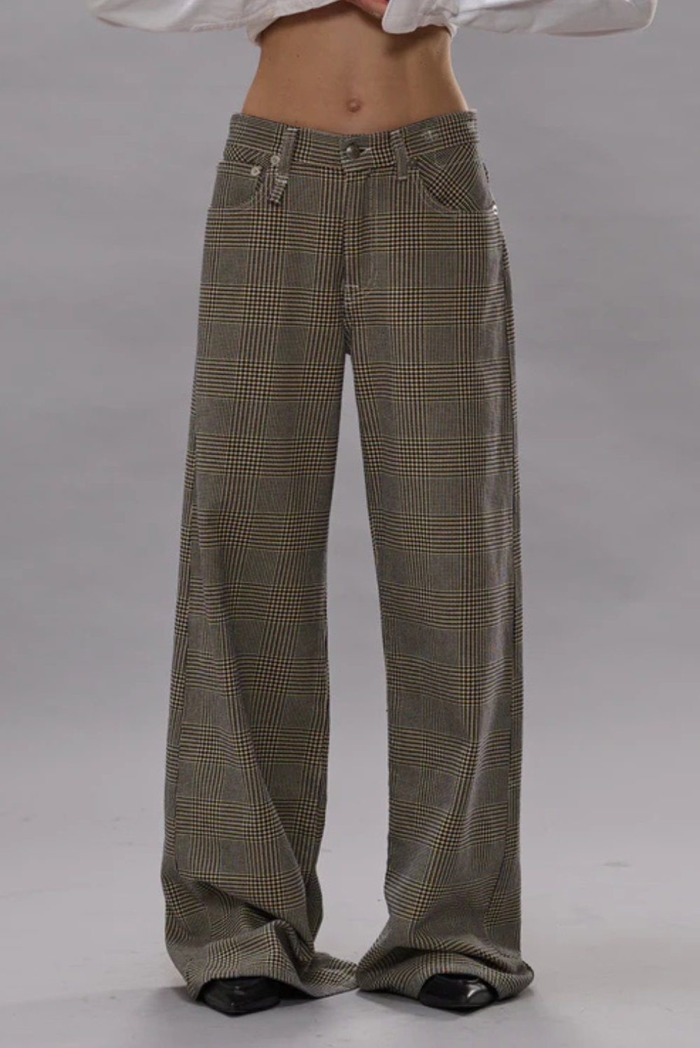 R13 D'arcy Flare Jean Prince of Wales Gray Check 