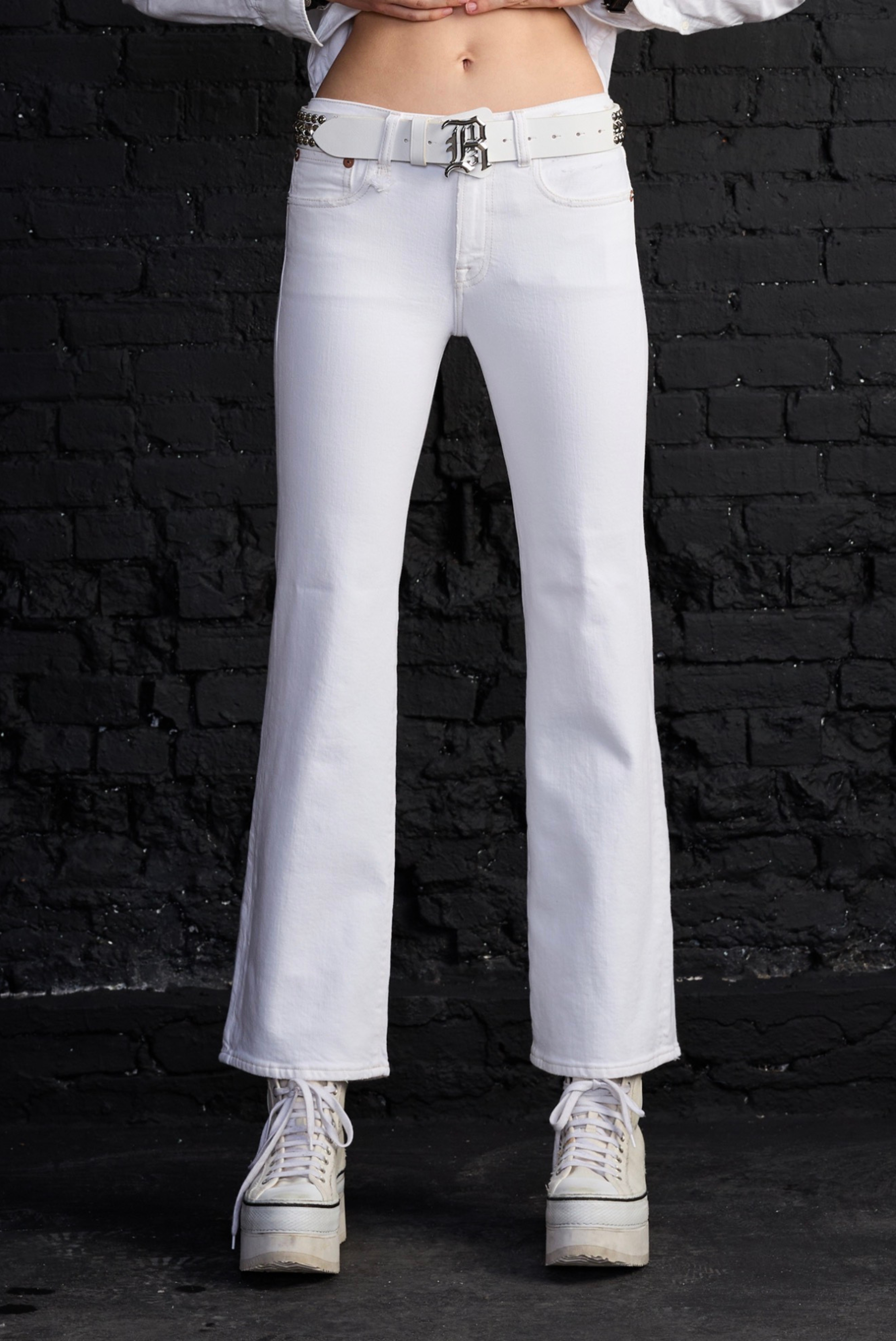 R13 Joan Cropped Flare Jean Aerin White 