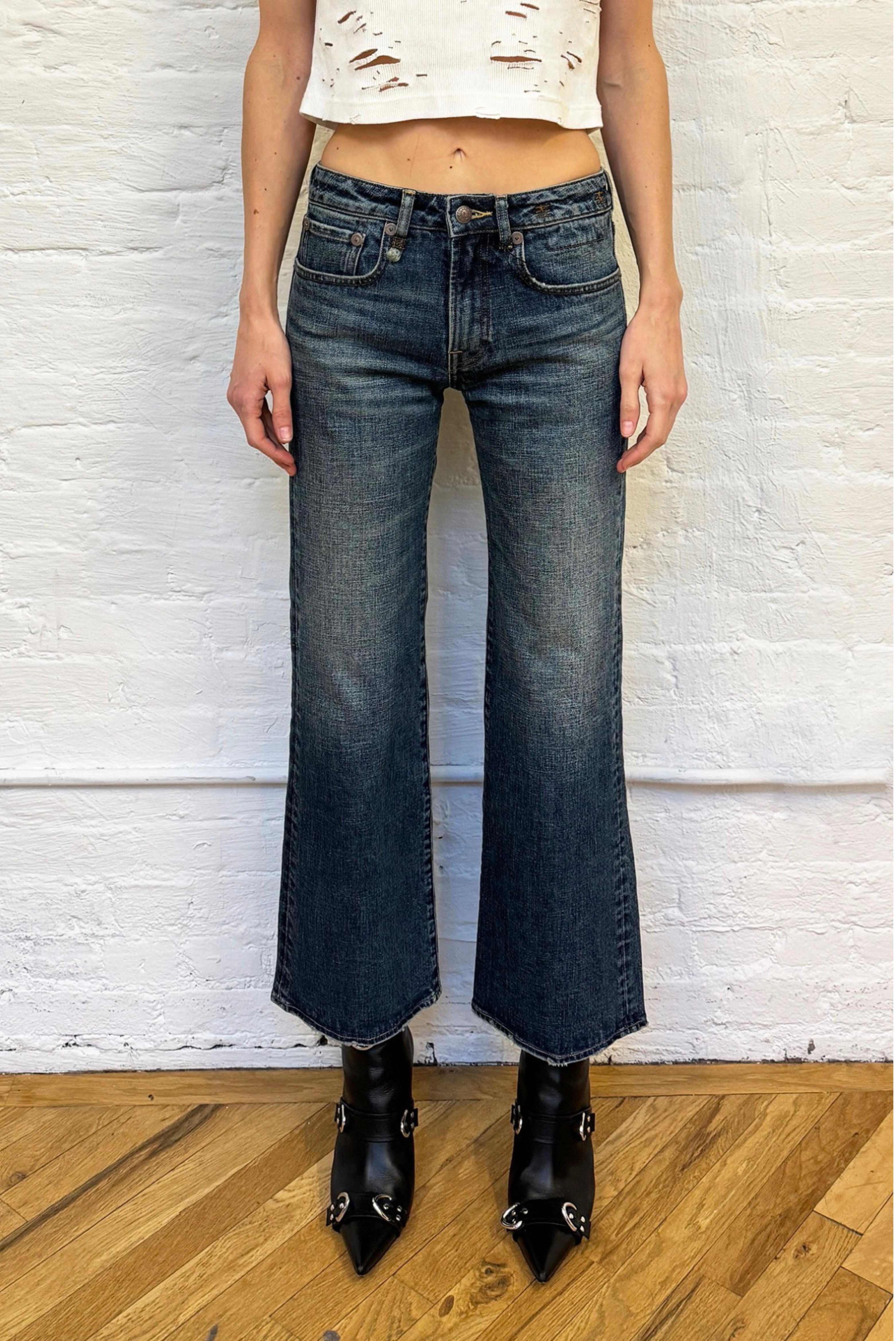R13 Joan Kick Flare Jean Melvin Blue Stretch