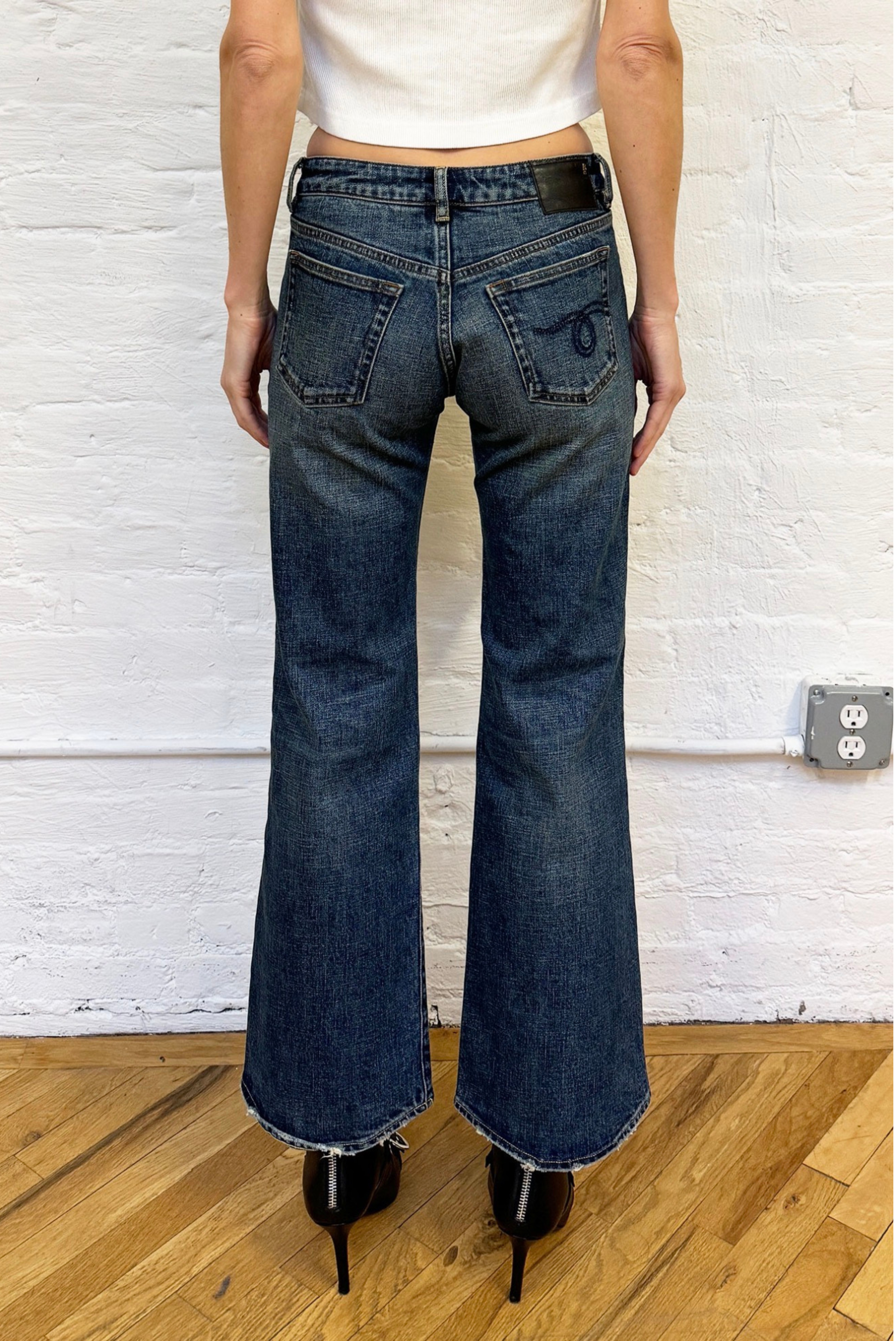 R13 Joan Kick Flare Jean Melvin Blue Stretch