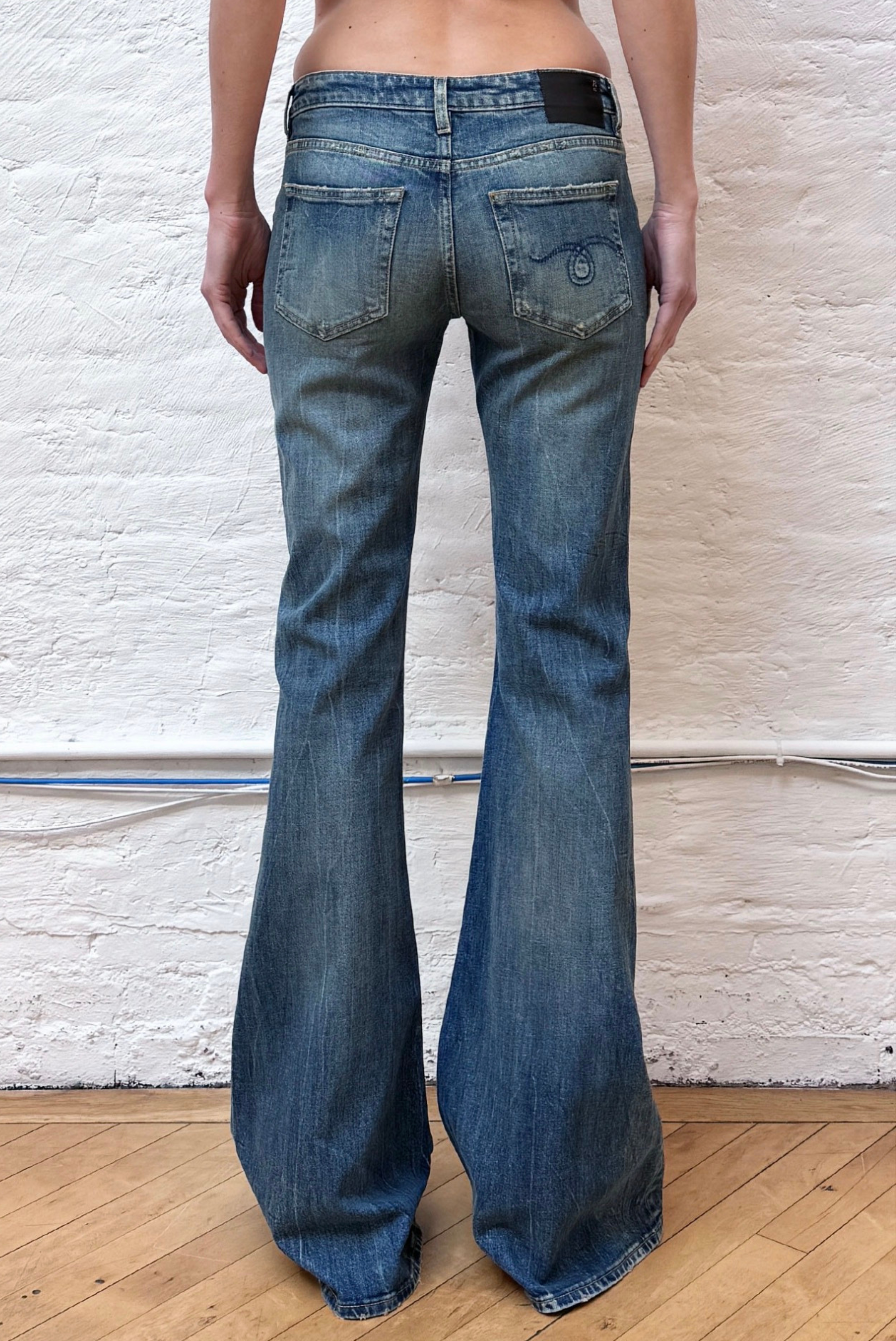 R13 Overflow Boy Flare Jean Kelly Blue Stretch 