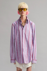 R13 Relaxed Shirt with Oversized Collar Purple Funky Stripe Multi 