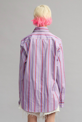 R13 Relaxed Shirt with Oversized Collar Purple Funky Stripe Multi 