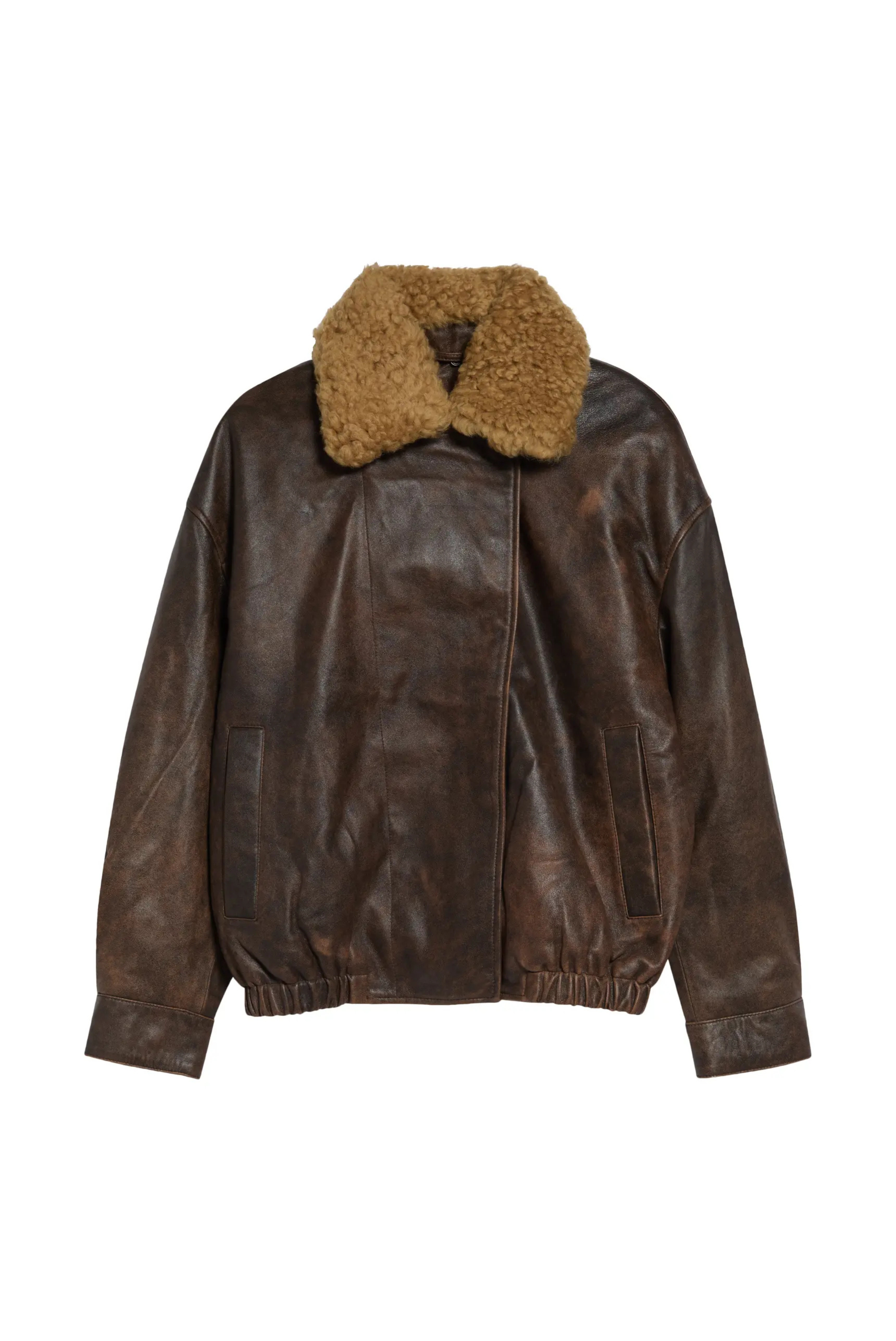 R13 Removable Collar Leather Bomber Brown