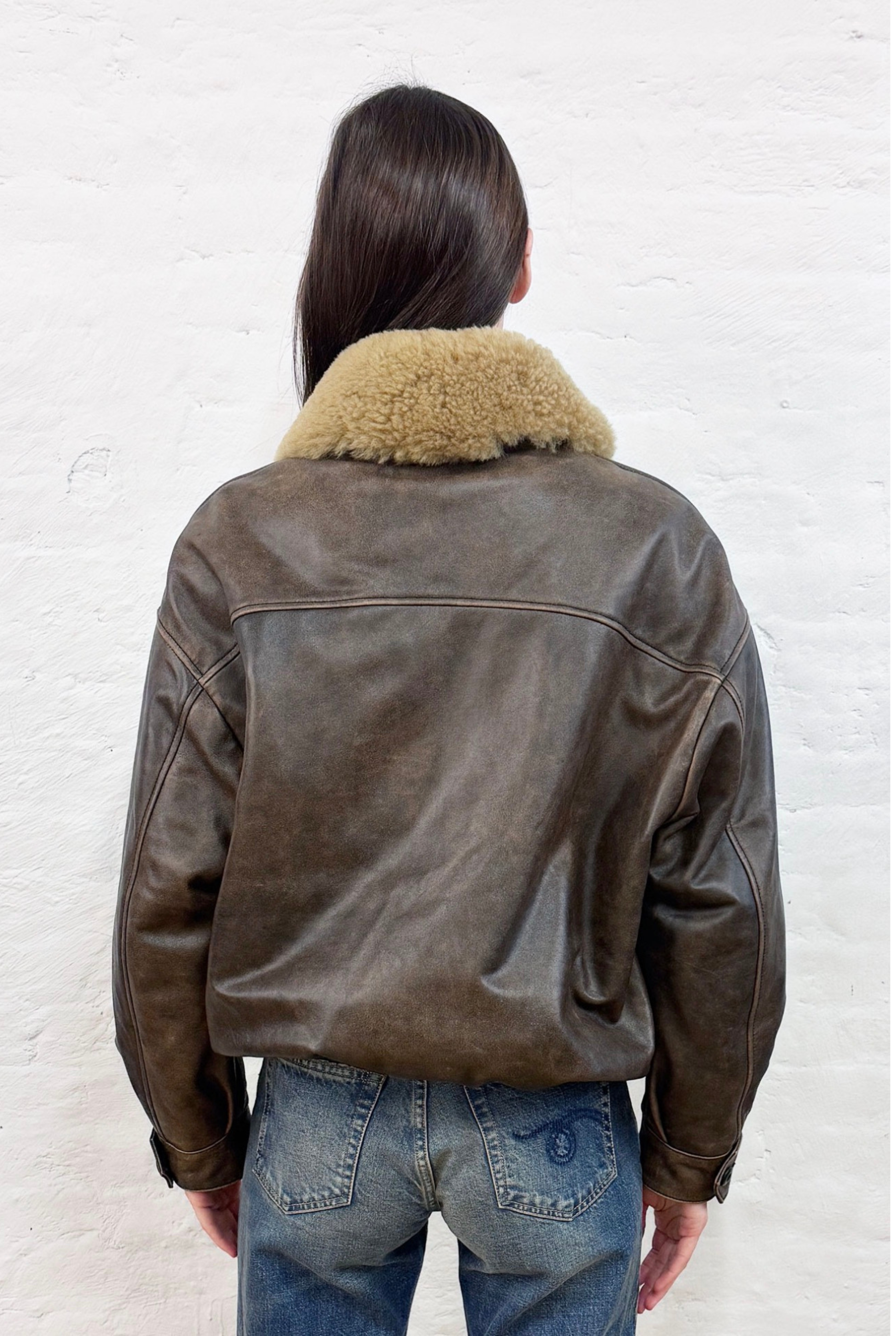 R13 Removable Collar Leather Bomber Brown