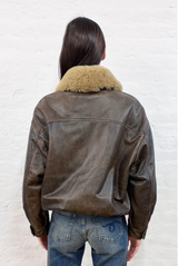 R13 Removable Collar Leather Bomber Brown