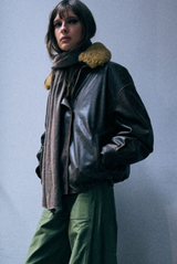 R13 Removable Collar Leather Bomber Brown