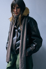 R13 Removable Collar Leather Bomber Brown
