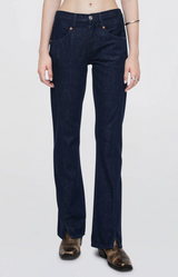 Re/Done Mid Rise Kick Flare Cross Hatch Rinse