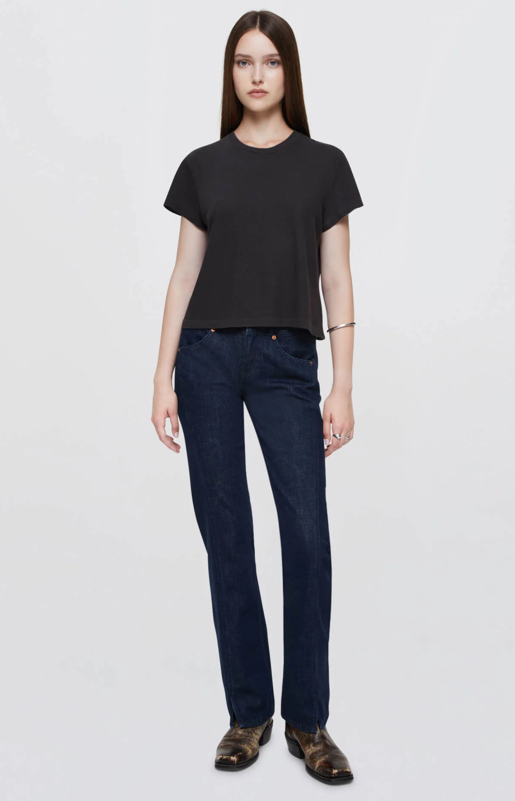 Re/Done Mid Rise Kick Flare Cross Hatch Rinse