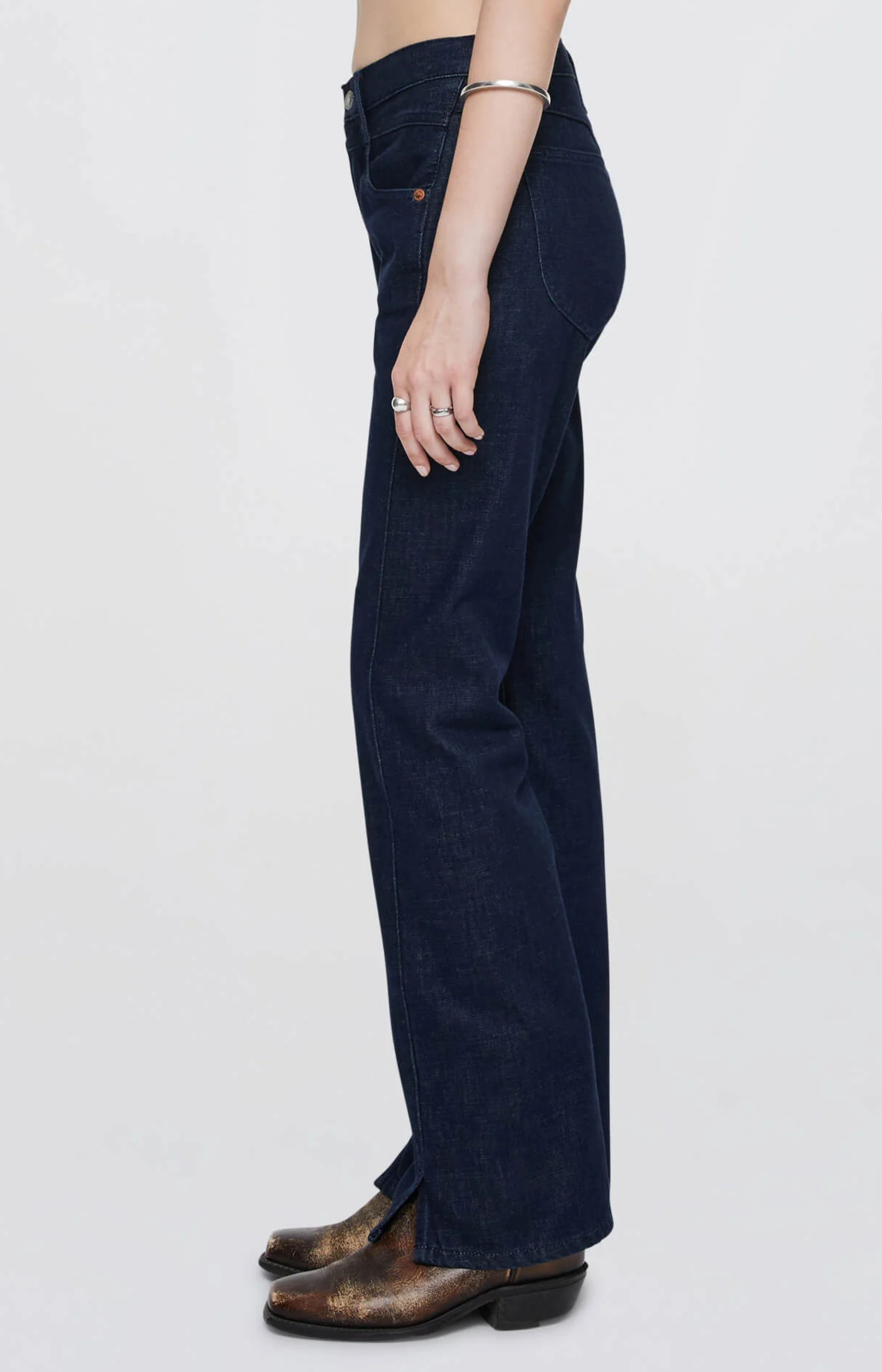 Re/Done Mid Rise Kick Flare Cross Hatch Rinse