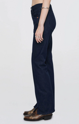 Re/Done Mid Rise Kick Flare Cross Hatch Rinse