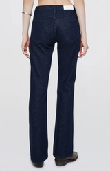 Re/Done Mid Rise Kick Flare Cross Hatch Rinse