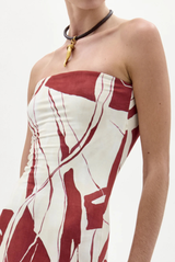 Silvia Tcherassi Muriel Dress Beige Burgundy Abstract